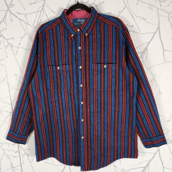 Mel Mat Blue Red Striped Heavyweight Cotton Flannel Shirt - Picture 1 of 3